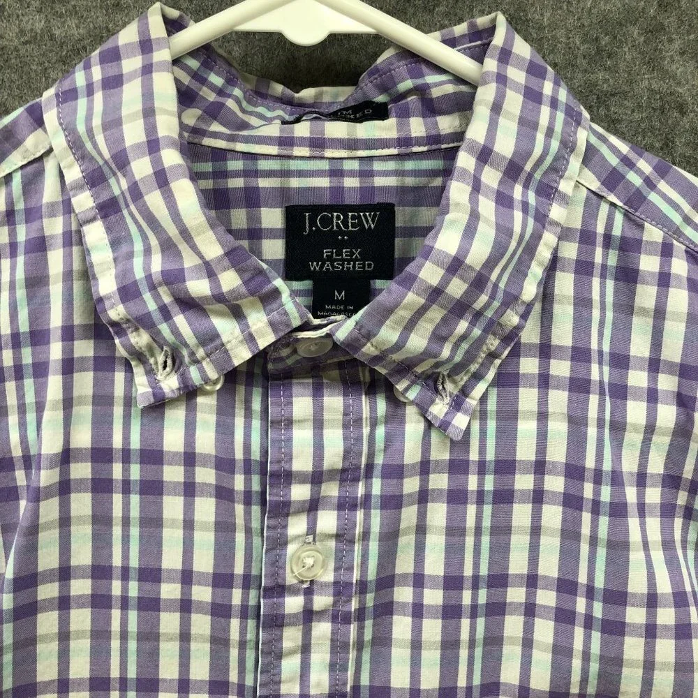 J. Crew Slim Untucked Long Sleeve Shirt Mens M‎ Purple White Plaid Flex Stretch